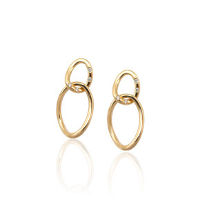 Yellow Gold and Diamond Double Hoop Earrings ORX-26 OA